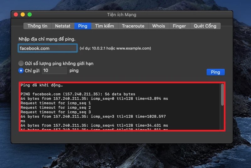 Việc kiểm tra Ping khá đơn giản